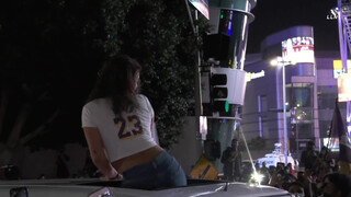 2. LAKERS FAN FLASHES CROWD  **celebratory nudity**