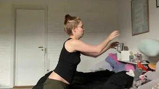 Miss Jenni P cleaning her room with buttcrack out