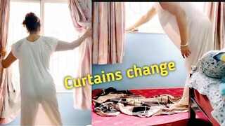 New curtains laga rahi hu???? #cleaningroutine #cleaning #minivlog #curtains