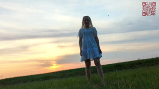 3. Walking in the field at sunset