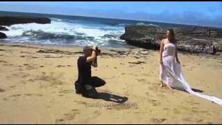 Fine art nude photo shoot on the beach behind the scenes