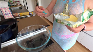 3. BAKING COOKIES IN SEXY DRESS