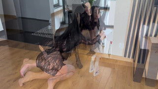 3. [4K] Transparent Cleaning: Cleaning the Mirror in a See-Through Dress ☺✨
