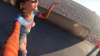 3. ROLLER GIRL at the Beach Wearing Only BODY PAINT