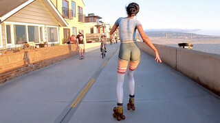 ROLLER GIRL at the Beach Wearing Only BODY PAINT