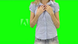 Sexy girl shows breasts close-up green screen l