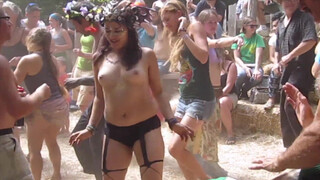 5. Topless Woodland Queen in Black versus Topless Devil Fairy in White Dance at Hippy Drum Circle-oc1