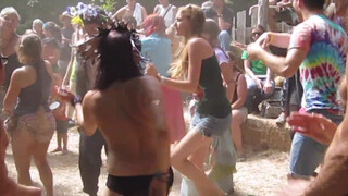 8. Topless Woodland Queen in Black versus Topless Devil Fairy in White Dance at Hippy Drum Circle-oc1