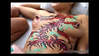 8. Body Paint Art Koi Carp and Chinese Dragon Part 2