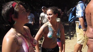 2. Topless and Body Painted Hippie at Drum Circle-oc