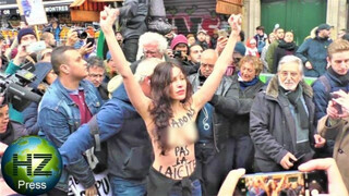 Une Femen torse nu perturbe la marche contre l’islamophobie – Gare du Nord, Paris – 10 novembre 2019