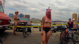 4. Unicorn tits. Topless unicorn in the street, naked public cosplay, world naked bike ride.