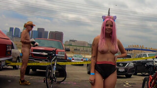 5. Unicorn tits. Topless unicorn in the street, naked public cosplay, world naked bike ride.