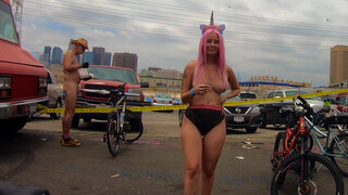 6. Unicorn tits. Topless unicorn in the street, naked public cosplay, world naked bike ride.