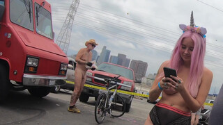 8. Unicorn tits. Topless unicorn in the street, naked public cosplay, world naked bike ride.