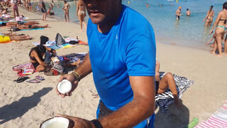 2. Fresh cutted coconut on the beach – Ibiza