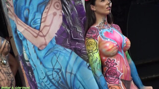 4. FANTASY FEST 2019 painted boobs and see through dress in Duval street Key West