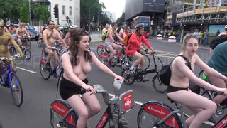 6. Naked unicyclist joins other nude participants on London Naked Bike Ride 2019