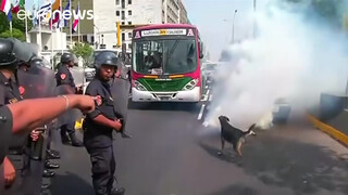 7. Topless protesters clash with police in Peru