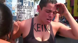 9. Topless protesters clash with police in Peru