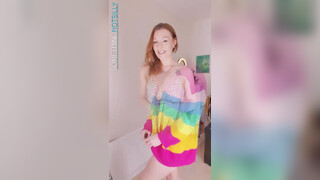 4. somethingnotsilly – outfit try on – rainbow cardigan