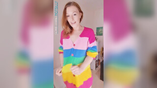 7. somethingnotsilly – outfit try on – rainbow cardigan