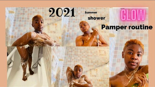 2021 my summer shower pamper routine+va**na hygiene+ exfoliating+spf+foot care +femine hygiene ????????