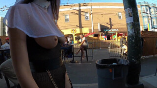 10. Sexy girl topless flashing boobs in public naked