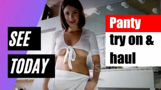 Girl makes shinny pantyhose try on! Transparent lingerie haul and panty try on haul panties review