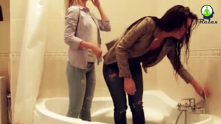 3. Two girls take a bath inside tight jeans and transparent shirts | Relax Now