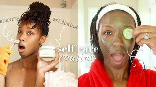 MY SELF CARE ROUTINE *relaxing*| LOC HAIR WASH DAY + EXFOLIATING + FACE MASK + SKINCARE + BODY CARE