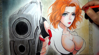 10. Scarlett Johansson (Black Widow) – Drawing Anime Style with pencil
