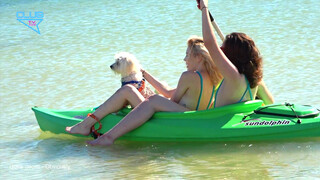 5. Sling Shot  Bikini Models Cherry B and Paisley Kayaking with Doggie  4k