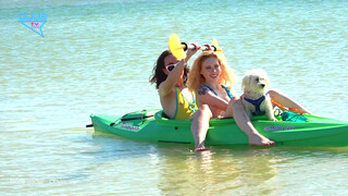 6. Sling Shot  Bikini Models Cherry B and Paisley Kayaking with Doggie  4k